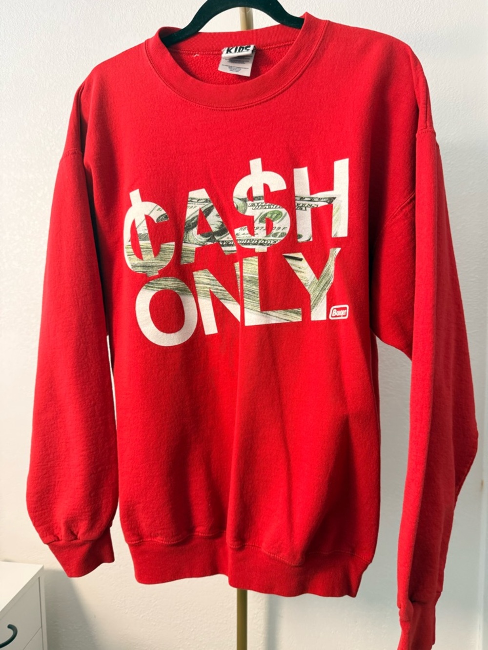 Cash Only Graphic Crewneck Sweatshirt Red Money Print Streetwear Adult Large